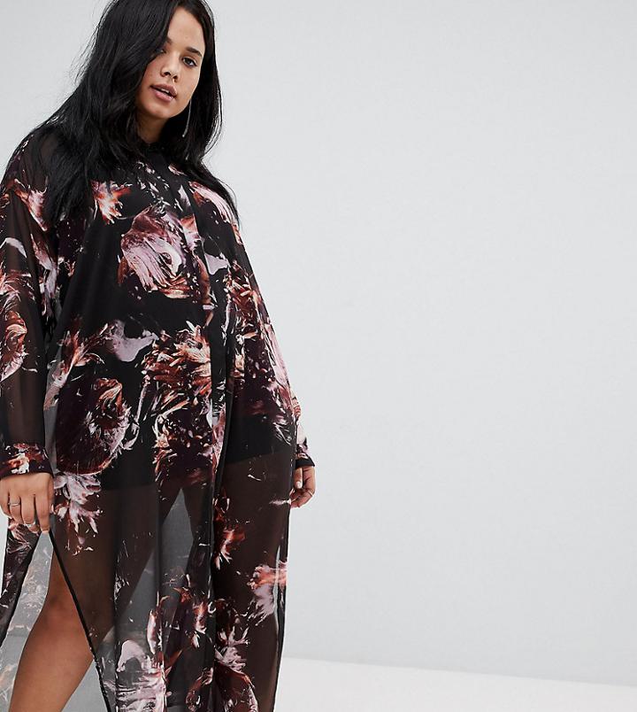 Religion Plus Midi Shirt Dress In Grunge Floral - Multi