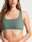 French Connection Textured Rib Racer Back Bikini Top In Khaki-green