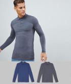 Asos Design Muscle Fit Long Sleeve Jersey Polo With Stretch 2 Pack Multipack Saving - Multi