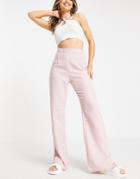 Naanaa High Waisted Split Hem Tailored Houndstooth Pants In Pink