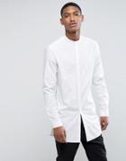 Asos Slim Super Longline Shirt With Grandad Collar - White