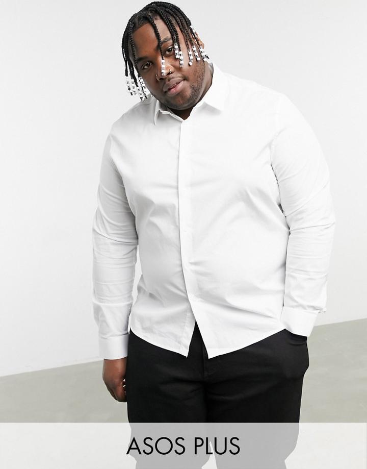 Asos Design Plus Stretch Regular Fit Shirt In White