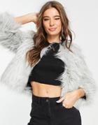 Urban Revivo Faux Fur Jacket In Gray-blue
