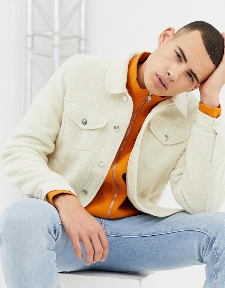 Asos Design Fleece Western Jacket In Ecru - Beige