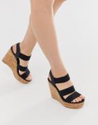 London Rebel High Heeled Cork Wedges - Black
