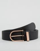 Asos Smart Leather Belt With Rose Gold Trims - Black