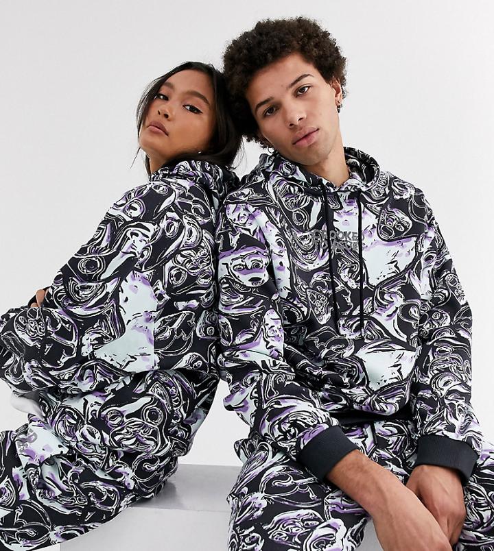 Crooked Tongues Unisex Oversized Hoodie Two-piece With All Over Bear Print-black