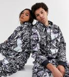 Crooked Tongues Unisex Oversized Hoodie Two-piece With All Over Bear Print-black