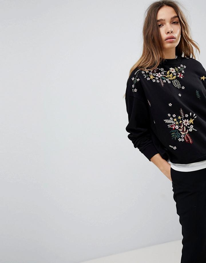Pull & Bear Embroidered Sweatshirt - Black