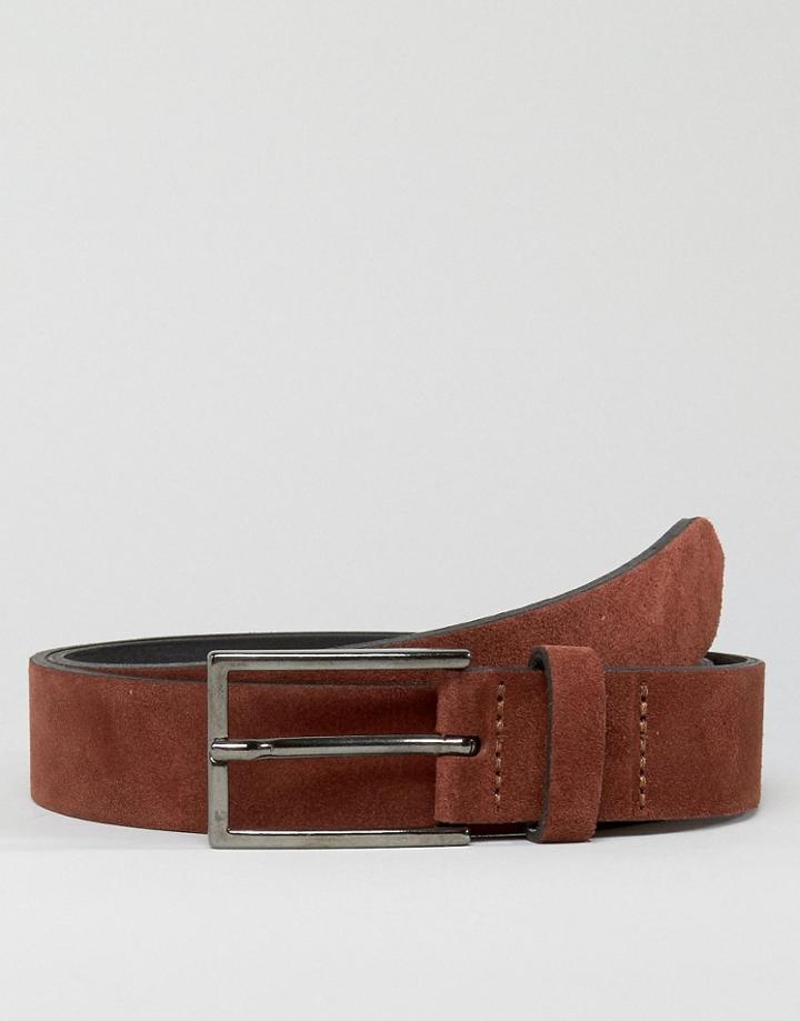 Asos Smart Slim Suede Belt In Burgundy - Red