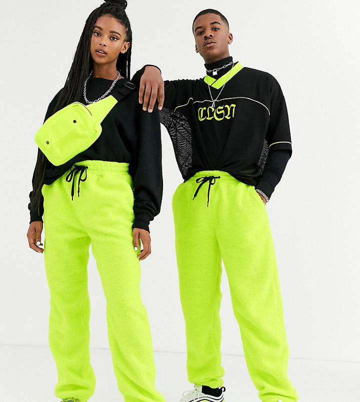 Collusion Unisex Borg Sweatpants In Neon
