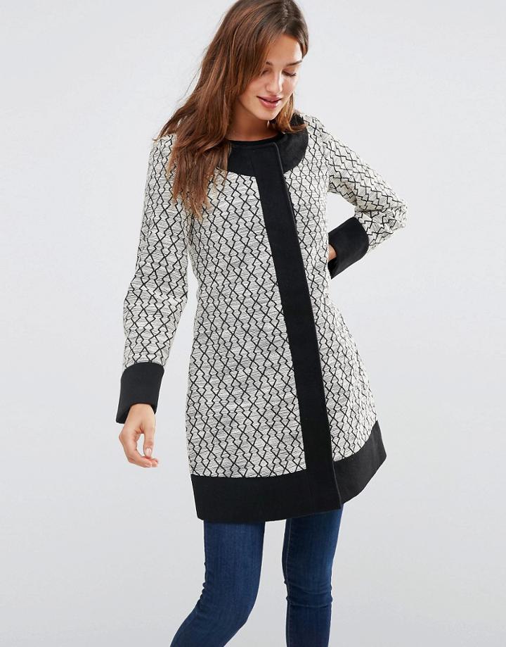 Lavand Tweed Coat With Black Trim - Gray
