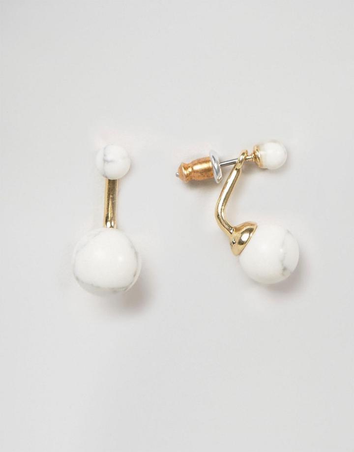Pilgrim Gold Plated Marble Effect Through Earrings - White