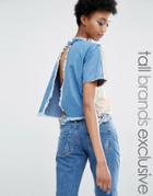 Liquor & Poker Tall Sequin Front Denim Tee With Open Back Detail - Blue
