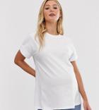 Asos Design Maternity Oversized Boyfriend T-shirt With Roll Sleeve In White