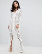 Forever Unique Lace Plunge Maxi Dress - White