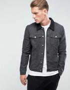 Another Influence Denim Jacket With Shearling Collar - Black
