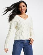 Na-kd Chunky V Neck Sweater In Off White