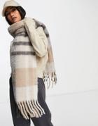 Topshop Brushed Oversized Check Scarf In Neutral - Beige