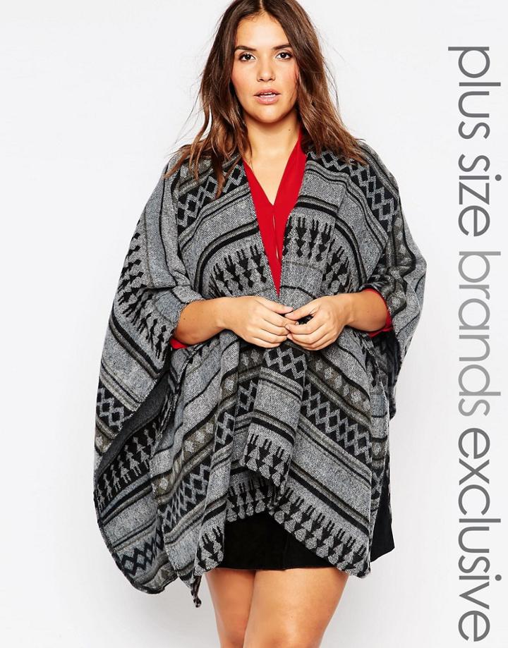 Junarose Geo-tribal Knitted Cape - Gray