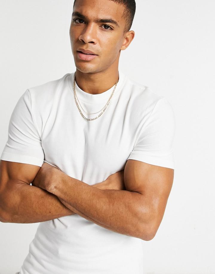 Asos Design Organic Cotton Blend Muscle Fit T-shirt With Crew Neck In White