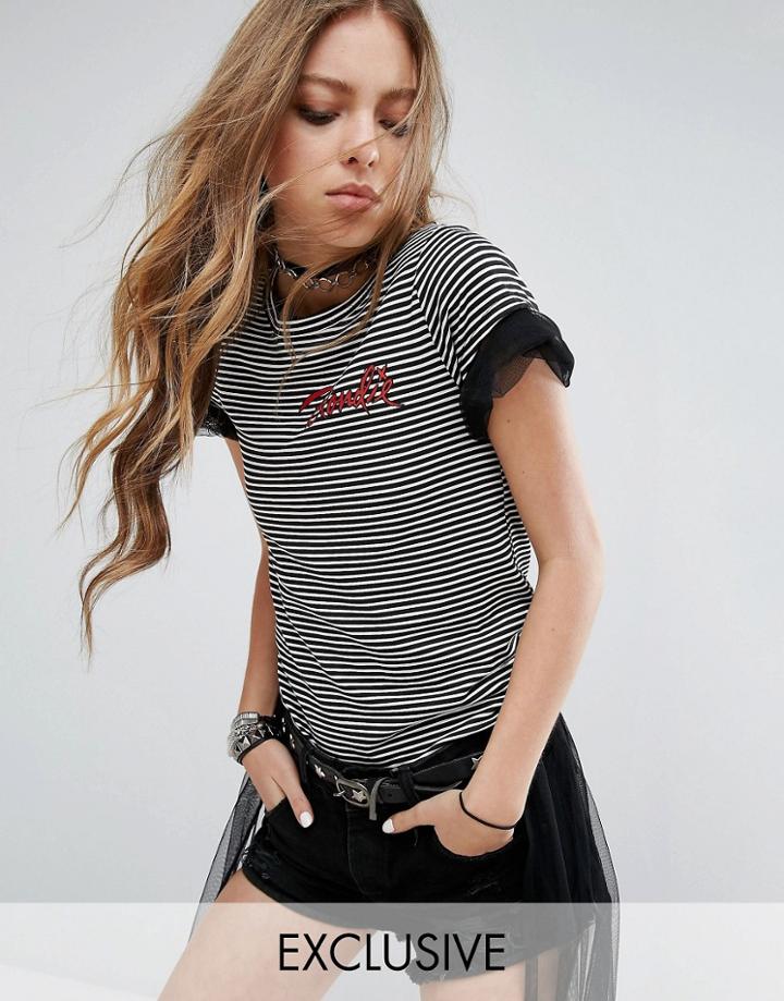 Kiss & Tell Vintage T-shirt Stripe T-shirt With Blondie Logo - White
