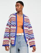 Asos Design Knit Crochet Cardigan In Multicolor Stripes