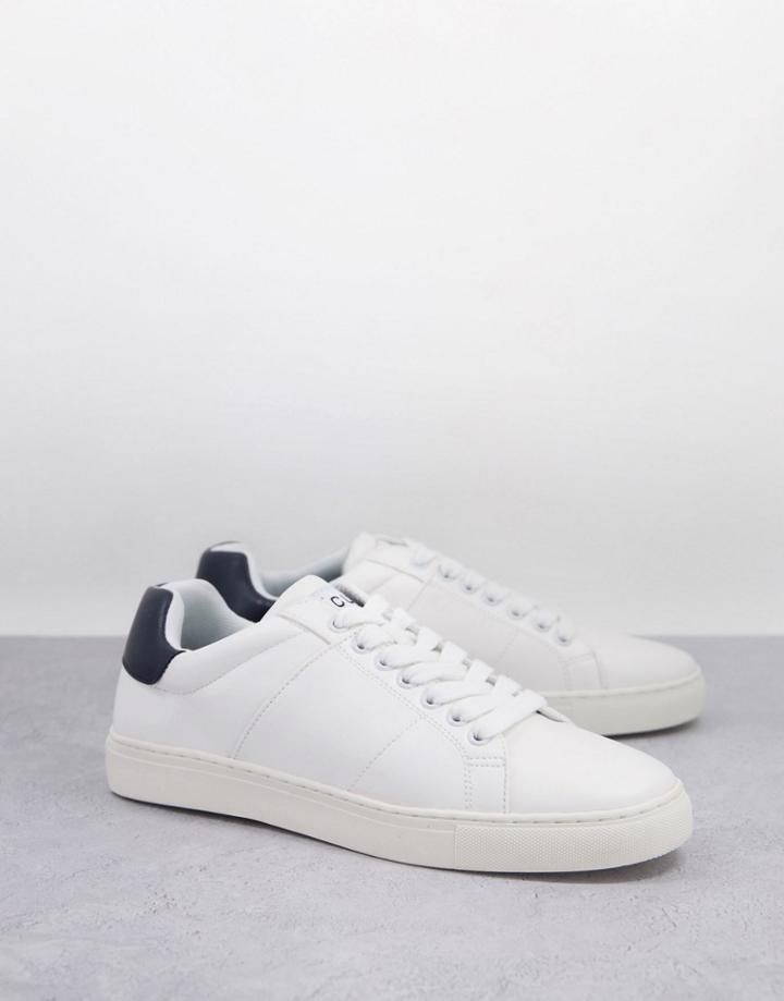 French Connection Contrast Heel Tennis Sneakers In White & Marine