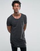 Asos Super Longline T-shirt With Curved Hem And Distress - Gray