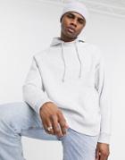 Asos Design Oversized Raglan Hoodie With Cross Over Neck In White Heather