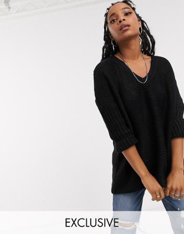 Noisy May Oversized V Neck Sweater-black