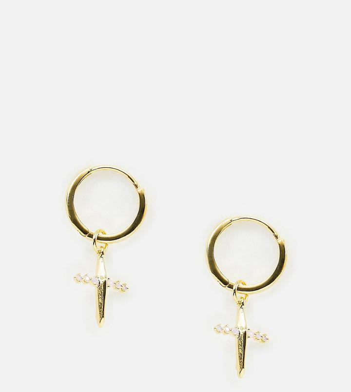 Astrid & Miyu 18k Gold Plated Cross Drop Hoop Earrings - Gold