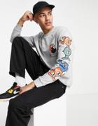 Crooked Tongues Long Sleeve T-shirt With Pool Hall Print In Gray