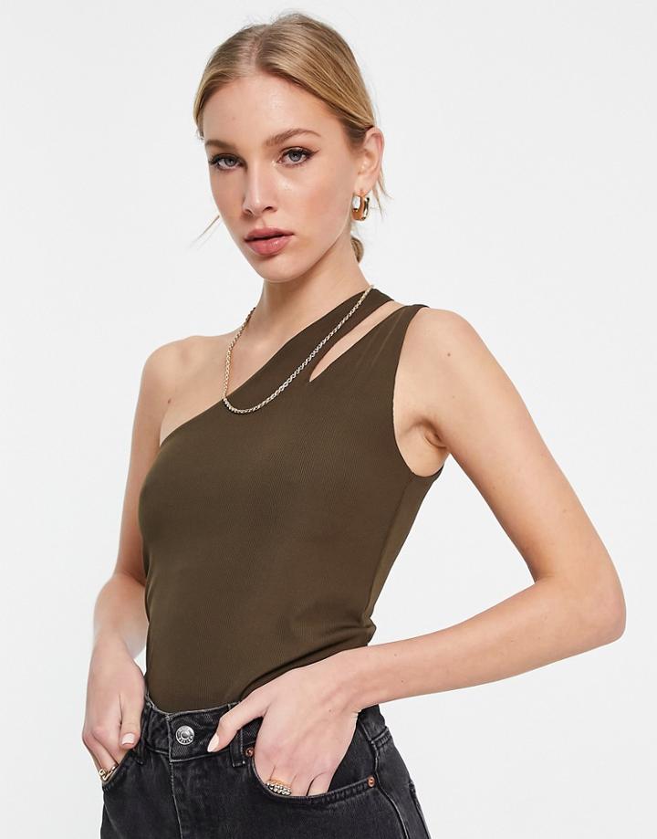 Envii Flora One Shoulder Tank Top In Midnight Brown-black