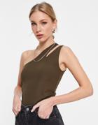 Envii Flora One Shoulder Tank Top In Midnight Brown-black