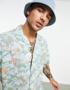 Asos Design Relaxed Revere Shirt In Surfer Hawaiian Reverse Technique Print-blue