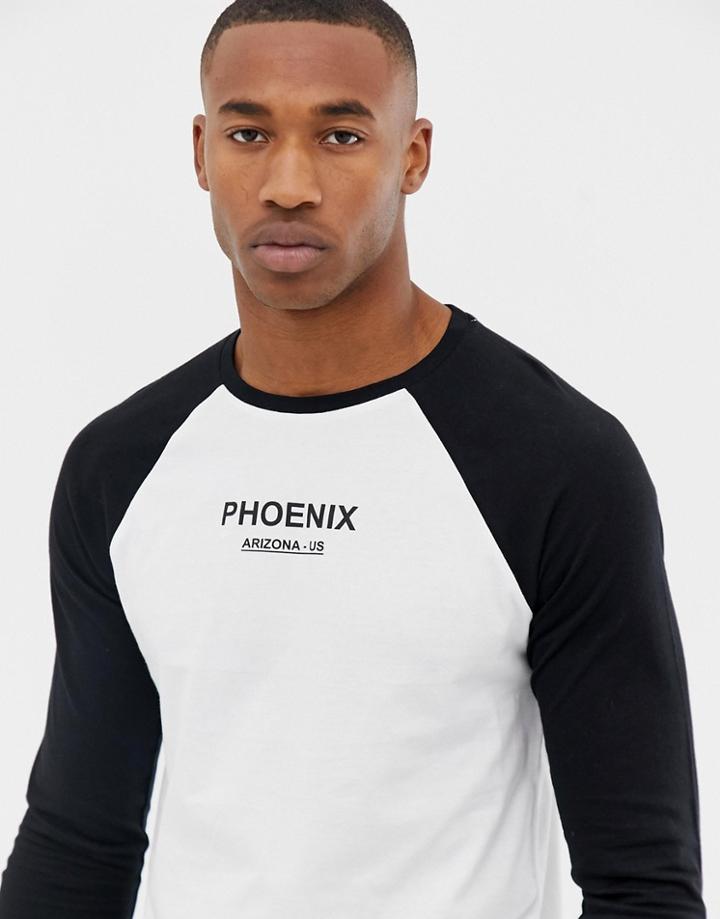 Asos Design Long Sleeve Raglan T-shirt With City Print - White