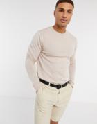 Asos Design Muscle Fit Merino Wool Crew Neck Sweater In Oatmeal Heather-neutral