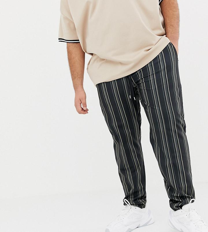 Asos Design Plus Skinny Joggers In Retro Track Fabric With All Over Stripes - Black
