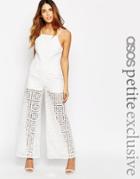 Asos Petite Lace Wide Leg Jumpsuit With Cut Out Back - White