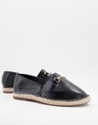 Truffle Collection Faux Leather Metal Trim Espadrilles In Black