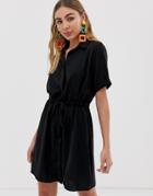 New Look Drawstring Waist Shirt Dress In Black - Black