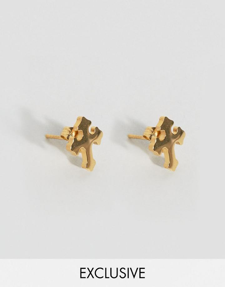 Reclaimed Vintage Inspired X Romeo & Juliet Cross Stud Earrings - Gold