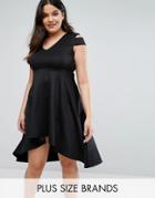 Be Jealous Plus Skater Prom Midi Dress With Hi Lo Hem - Black