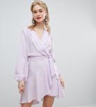 Flounce London Wrap Front Mini Dress In Lilac - Purple