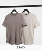 Asos Design 2 Pack Longline T-shirt With Side Splits-multi