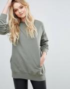 Love Oversized Sweatshirt With Tuck Sleeve Detail - Green