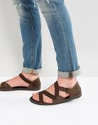 Asos Sandals In Brown Leather With Tape Straps - Brown
