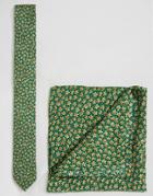 Asos Wedding Floral Tie And Pocket Square Pack Save 21% - Green