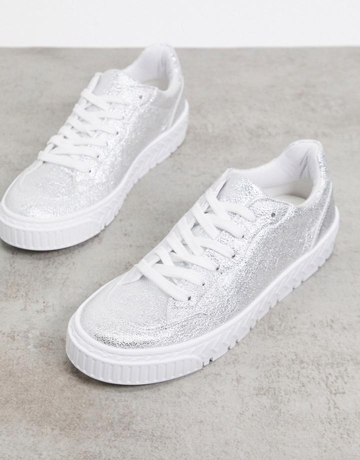 Asos Design Desert Lace Up Sneakers In Silver